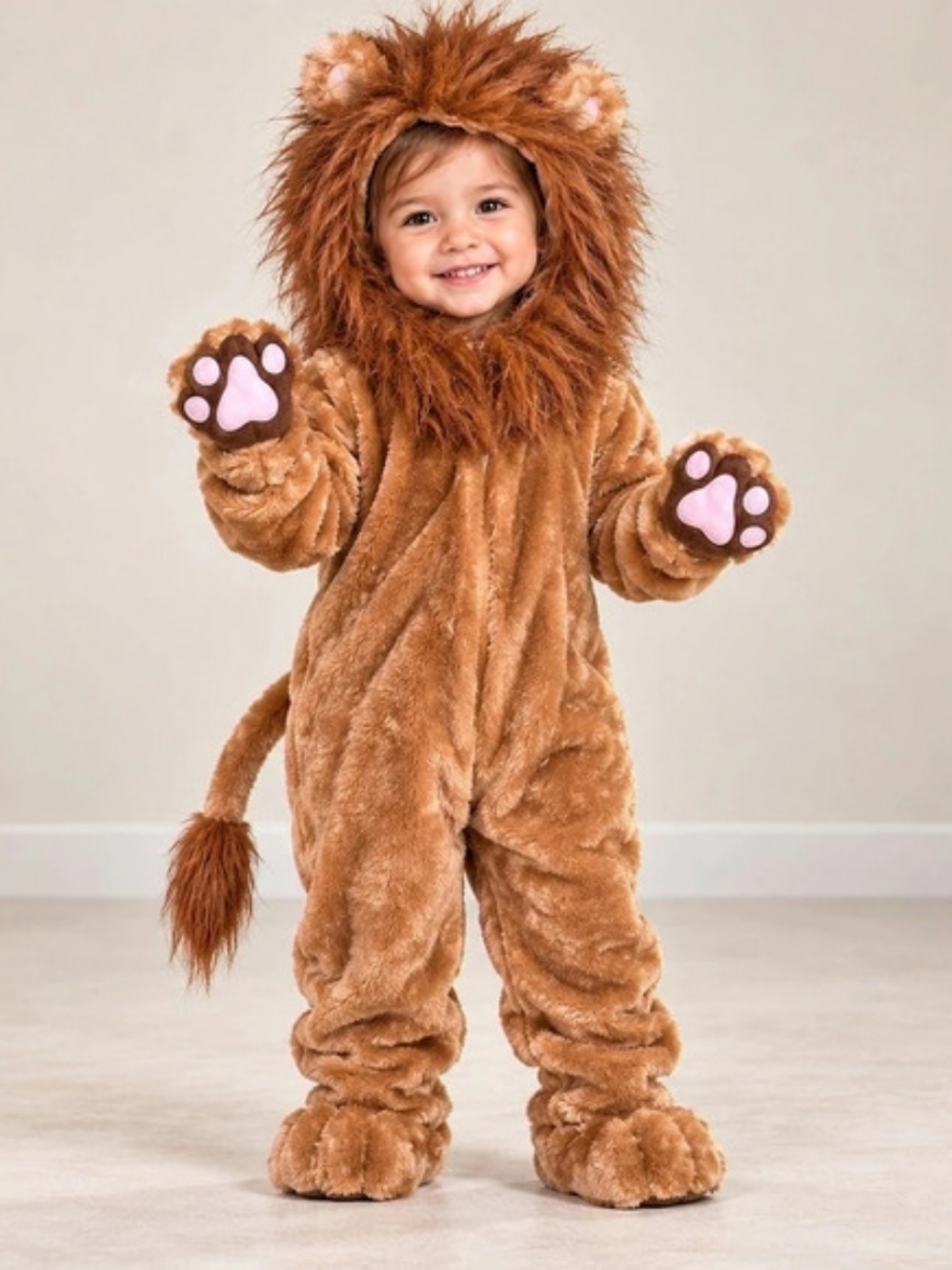 Toddler Lion Costume Size 2T Plush Jumpsuit Hood Tail & Paws